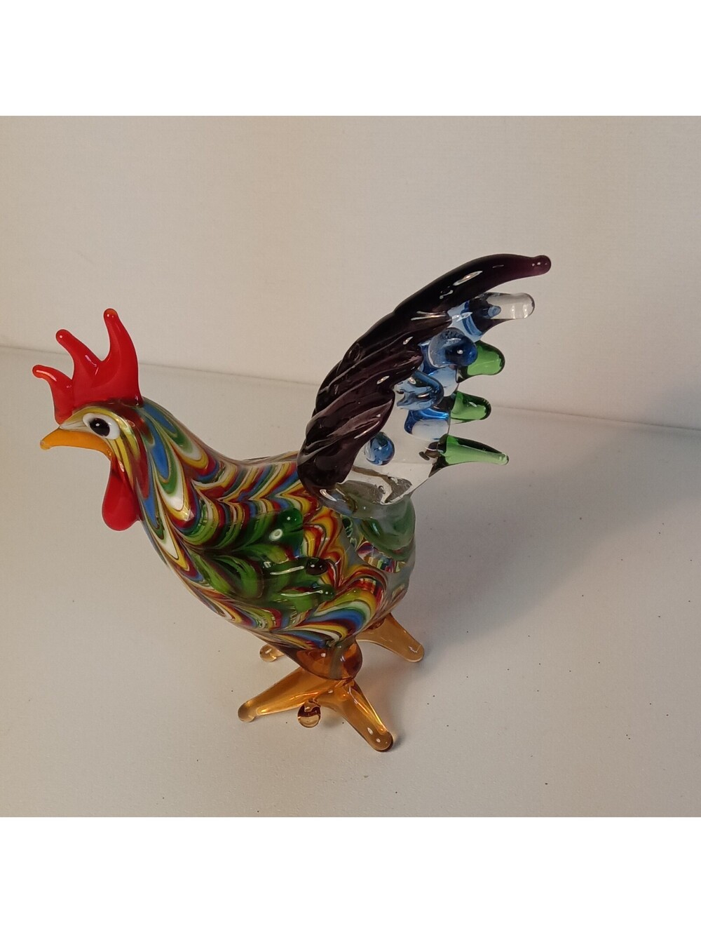 VTG Fitz & Floyd Glass Menagerie Rooster Figurine Murano Style color Art Glass